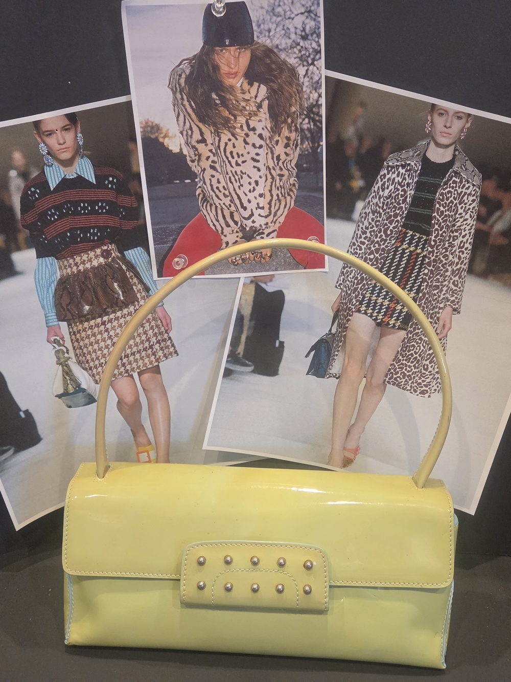 Vintage Y2K Tod's Yellow Patent Leather Shoulder Bag with Stud Detail